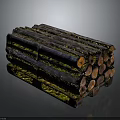 Moss Covered Wooden Logs Stacked On Pallet Base With Natural Texture And Timber Material