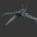 Detailed Futuristic Space Starfighter Model With Gray Green Design And Wings