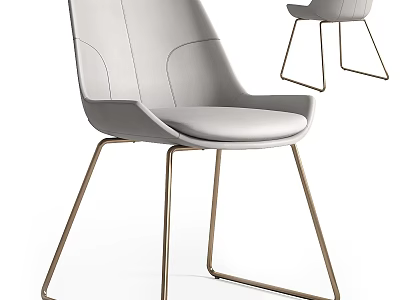 Modern Gray Leather Dining Chair With Curved Back And Gold Metal Legs 3d model