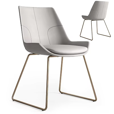 Modern Gray Leather Dining Chair With Curved Back And Gold Metal Legs 3d model