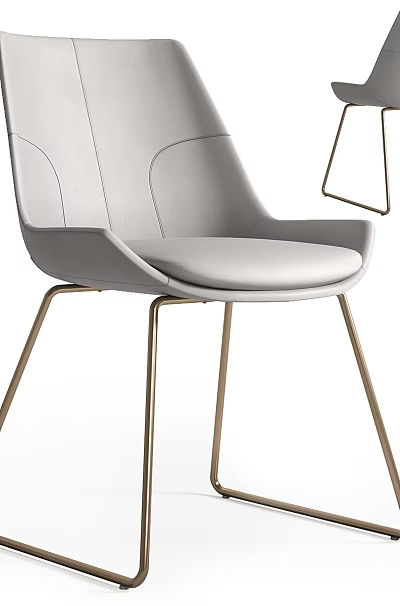 Modern Gray Leather Dining Chair With Curved Back And Gold Metal Legs 3d model