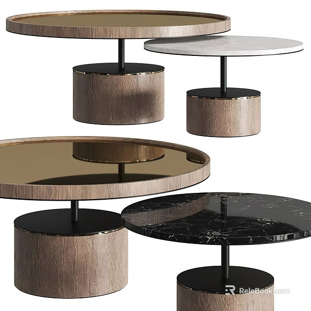 Modern Round Coffee Tables Featuring Marble Tops Wooden Bases And Metal Legs 3d model 