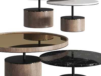 Modern Round Coffee Tables Featuring Marble Tops Wooden Bases And Metal Legs 3d model