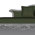 Green Velvet Chaise Lounge With Silver Ornate Frame And Plush Pillows
