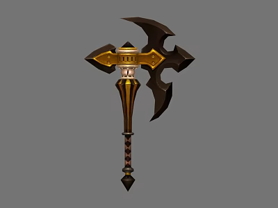 Ornate Double Bladed Axe Weapon With Golden Decor And Illuminated Center 3d model