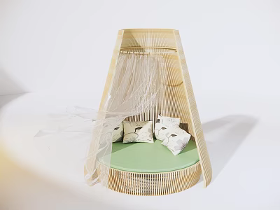 Modern Outdoor Chair with Conical Structure Green Cushion White Pillows and Transparent Curtains 3d model