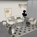 Modern Curved Sofa and Round Coffee Table Set With Black Cross Pattern Rug 3d model