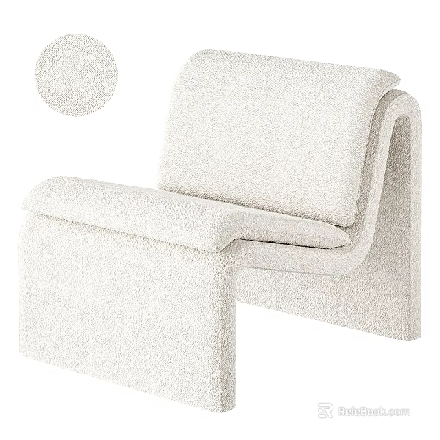 Elegant Ivory Accent Chair With Bouclé Fabric Modern Curved Design And Padded Seat 3d model 
