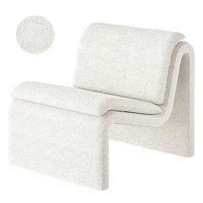 Elegant Ivory Accent Chair With Bouclé Fabric Modern Curved Design And Padded Seat 3d model