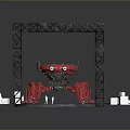 Game Movie Character In Metal Frame Structure With Red Figures And White Blocks