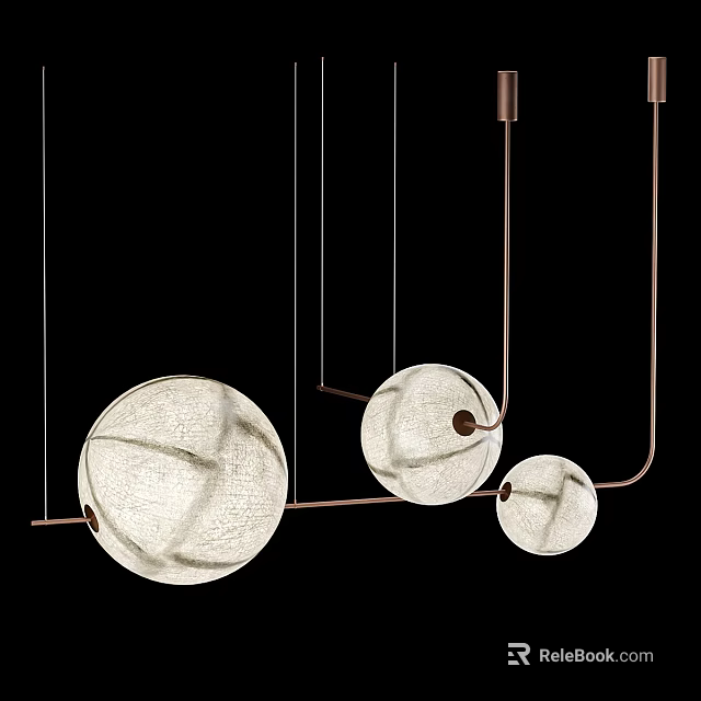 Modern Three Spherical Woven Pendant Lights With Copper Frame For Minimalist Home Decor 3d model 