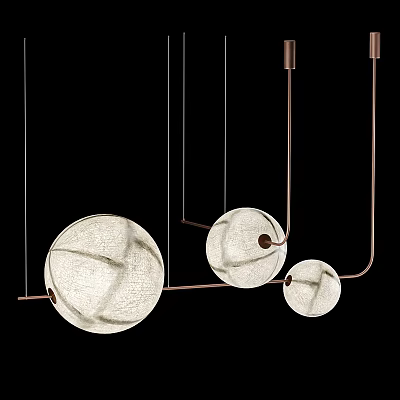 Modern Three Spherical Woven Pendant Lights With Copper Frame For Minimalist Home Decor 3d model
