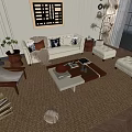 Modern Cozy Sofa And Coffee Table Set With Throw Pillows Ottomans And Decorative Wall Art