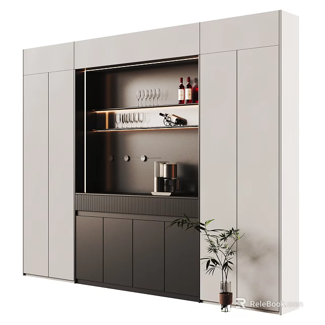 Modern Wine Cabinet With Glassware Storage Wine Bottle Racks And Sleek Grey Interior Design 3d model 