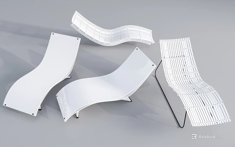 Modern White Outdoor Chairs with Curved and Woven Designs for Stylish Patio Decor 3d model 