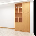 Wooden Bookcase Interior With Layered Shelves Middle Lattice Design Bottom Vertical Slats And Warm Lighting