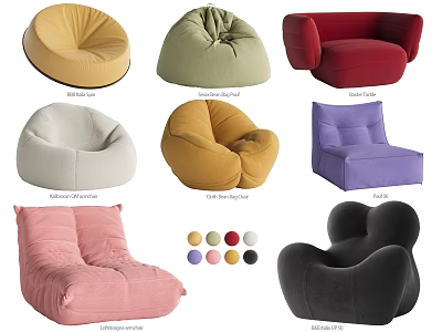 Bean Bag Chairs with Various Styles and Multiple Colors for Modern Living Room Decor 3d model