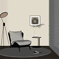Modern Minimalist Leisure Chair Interior With Soft Cushion Floor Lamp Side Table And Wall Art