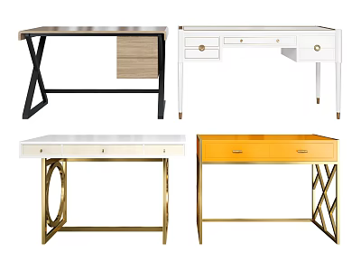 Modern Desk Designs With Black White Orange Wooden And Gold Metal Frames With Drawers 3d model
