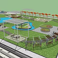 Park Master Plan Design With Green Spaces Water Features Buildings And Paths 3d model