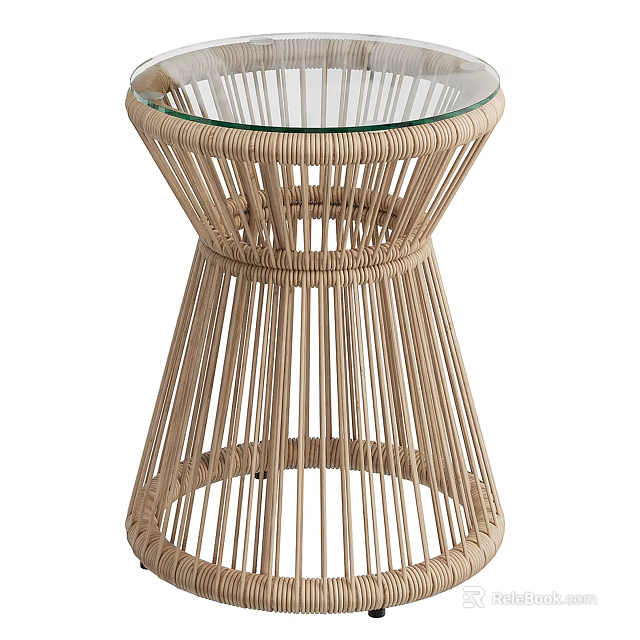 Modern Rattan Side Table With Glass Top For Living Room Natural Home Decor 3d model 