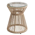 Modern Rattan Side Table With Glass Top For Living Room Natural Home Decor