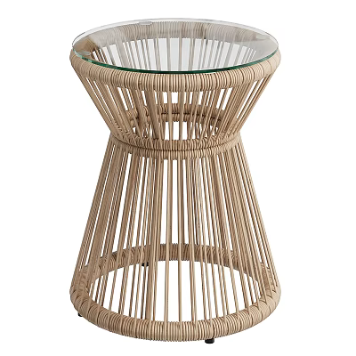 Modern Rattan Side Table With Glass Top For Living Room Natural Home Decor 3d model