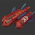 3D Rendered Red Rocket Models With Blue Fins And Checkered Patterns