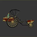 Antique Vintage Carriage With Black Canopy Golden Wheels Red Seats And Classic Design