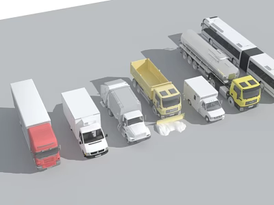 Different Types of Commercial Trucks Including Vans and Dump Trucks in Various Colors 3d model