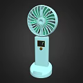 Portable Desktop Electric Fan with White Base Green White Blades Digital Display and Control Button