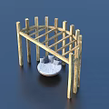 Outdoor Wooden Landscape Pavilion Featuring Round Sofa And Blue Cushions