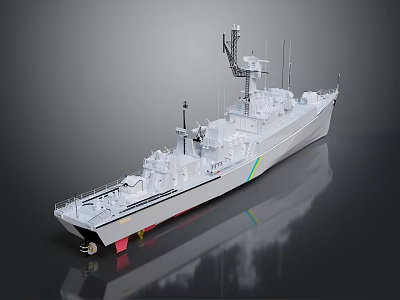 Detailed Warship Model Showcasing White Hull Structure And Radar Equipment On Deck 3d model