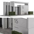 Modern Entrance Gate With Number 15 Grey Concrete Structure And Metal Slatted Design