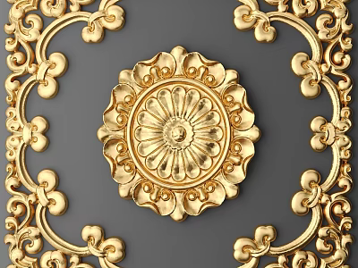 Golden Decorative Components With Central Floral Pattern And Ornate Borders 3d model