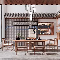 Traditional Chinese Tea House Featuring Wooden Structure Tiled Roof And Chinese Style Furniture