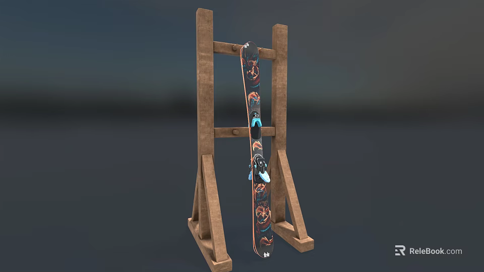 Durable Wooden Ski Rack for Sports Equipment Storage and 3d model 