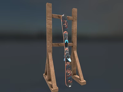 Durable Wooden Ski Rack for Sports Equipment Storage and 3d model