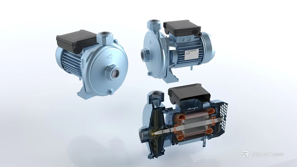 Industrial Pumps Different Angles Design With Motor Pump Body And Internal Components 3d model 