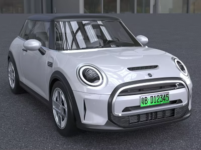 White Compact Car With Black Roof Round Headlights And Green License Plate 3d model