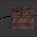 Abstract Wooden Structure With Red Layered Planks And Irregular Roof Design