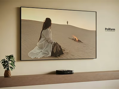 Projection Monitoring Displaying Outdoor Desert Scene With Two People And Bonfire On Wall Mounted Screen 3d model
