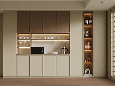 Modern Wine Cabinet With Glass Doors Interior Lighting Wine Bottles Storage And Kitchen Appliances 3d model