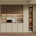 Modern Wine Cabinet With Glass Doors Interior Lighting Wine Bottles Storage And Kitchen Appliances
