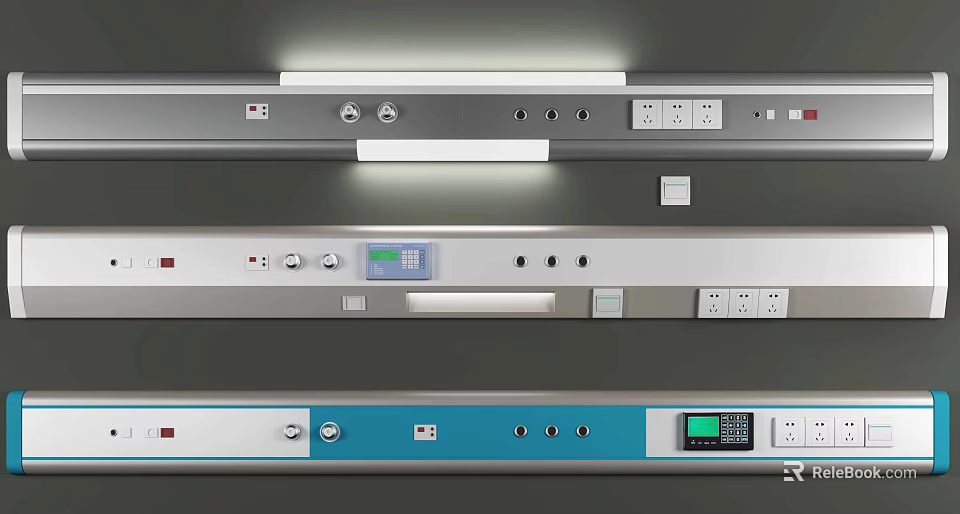 Medical Equipment Strips for Hospital Beds with Control Panels Digital Displays and Power Sockets 3d model 