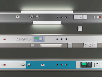 Medical Equipment Strips for Hospital Beds with Control Panels Digital Displays and Power Sockets 3d model