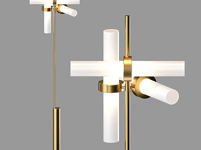Modern Brass Floor Lamp With White Cylindrical Shades And Adjustable Metal Arms 3d model