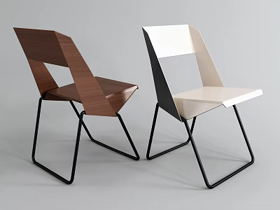 Modern Office Chairs With Brown And White Design Geometric Backrest And Black Metal Legs 3d model