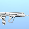 Silver Tactical Rifle With Detailed Modern Design On Light Blue Background