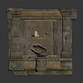 Carved Stone Sculpture with Decorative Niche and Ornate Vessel on Base